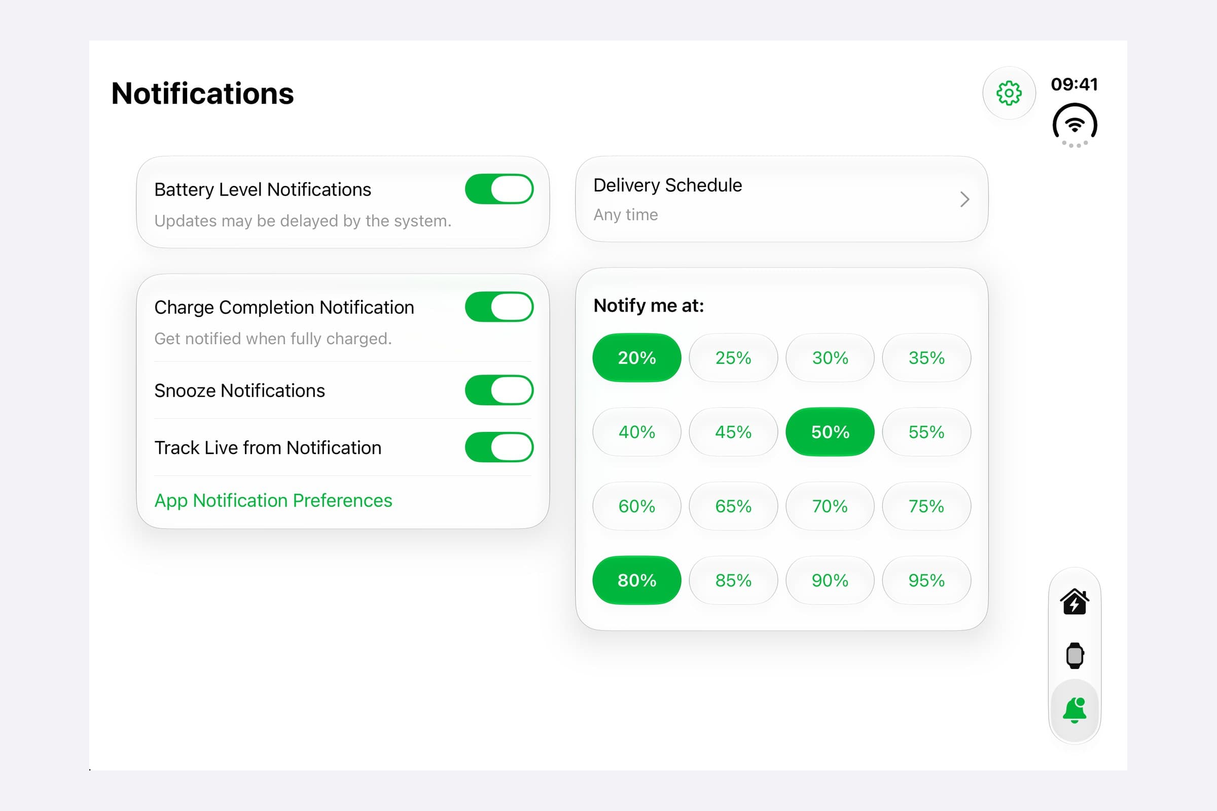 The Notifications screen on the unfolded iPhone Duo, with alert settings and battery levels in two columns