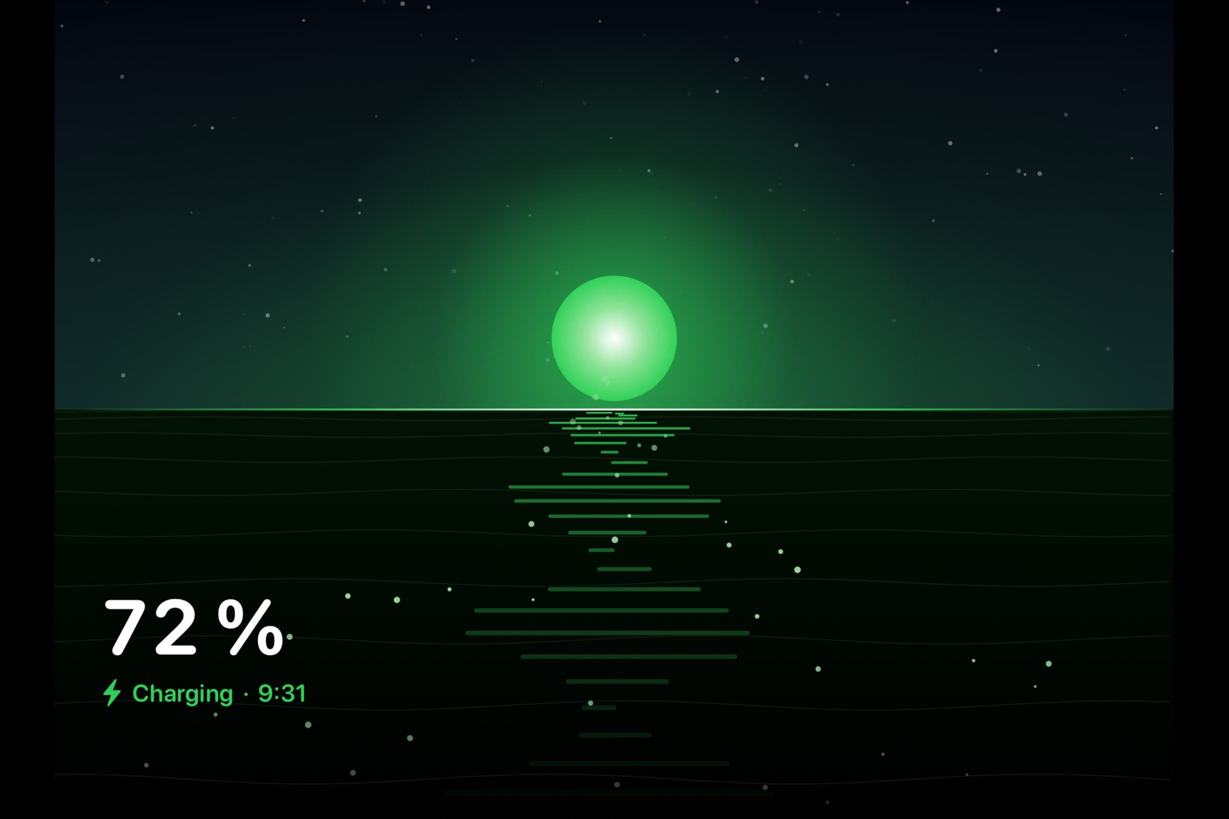 Horizon on a half-folded iPhone Duo: the sun rises out of the fold over dark water
