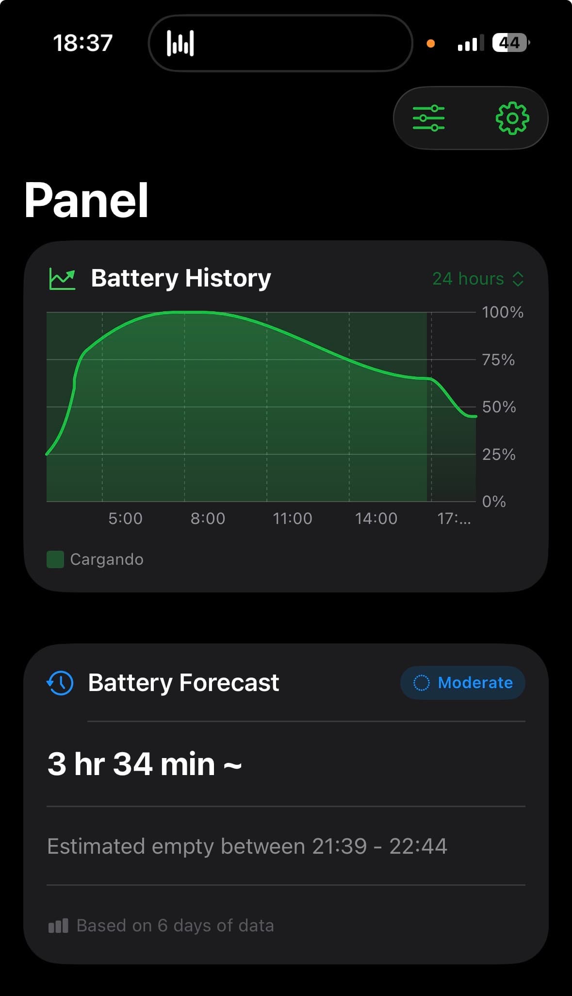 Early preview of battery history and predictions