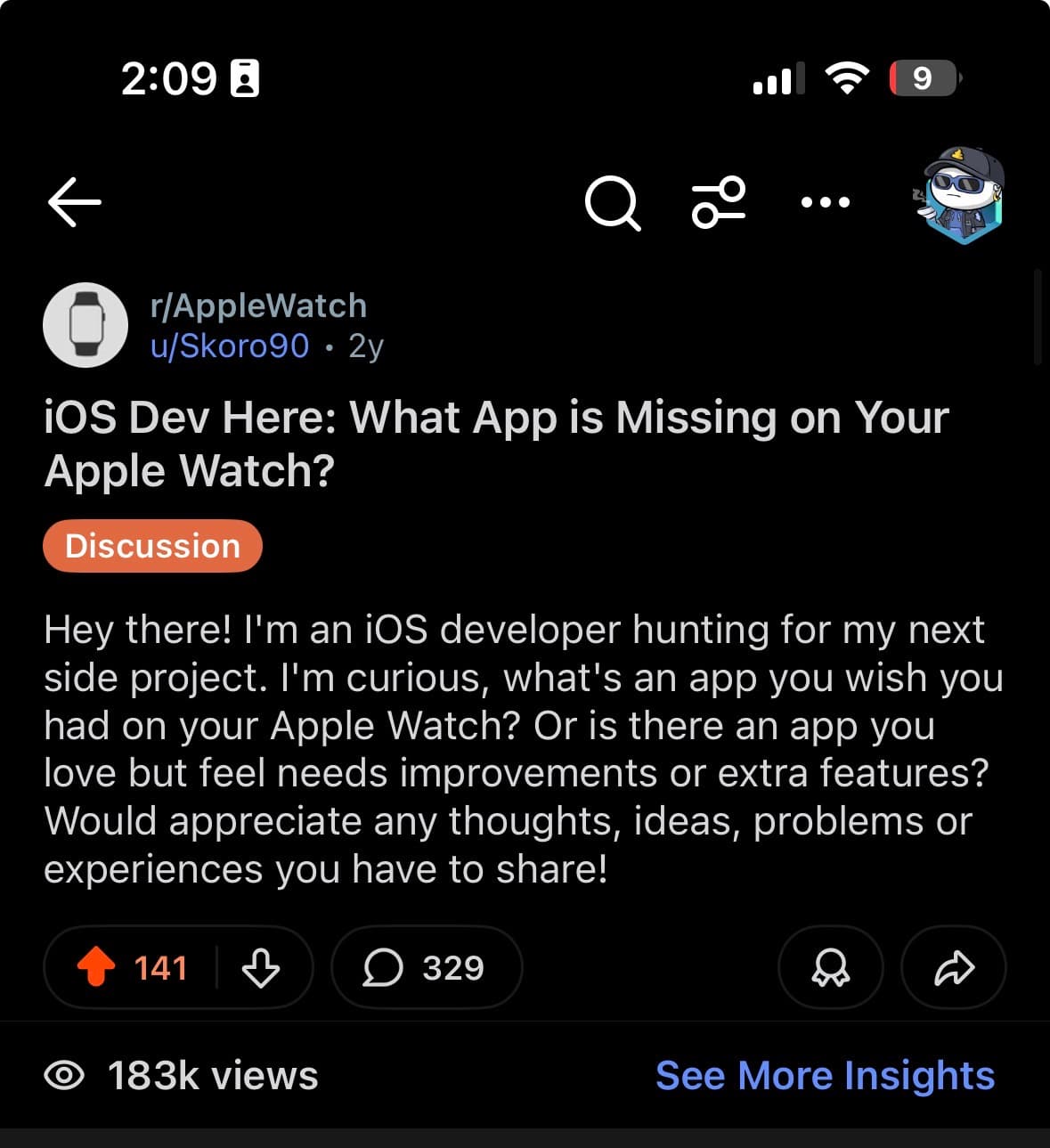 Reddit post asking what people wished their Apple Watch could do