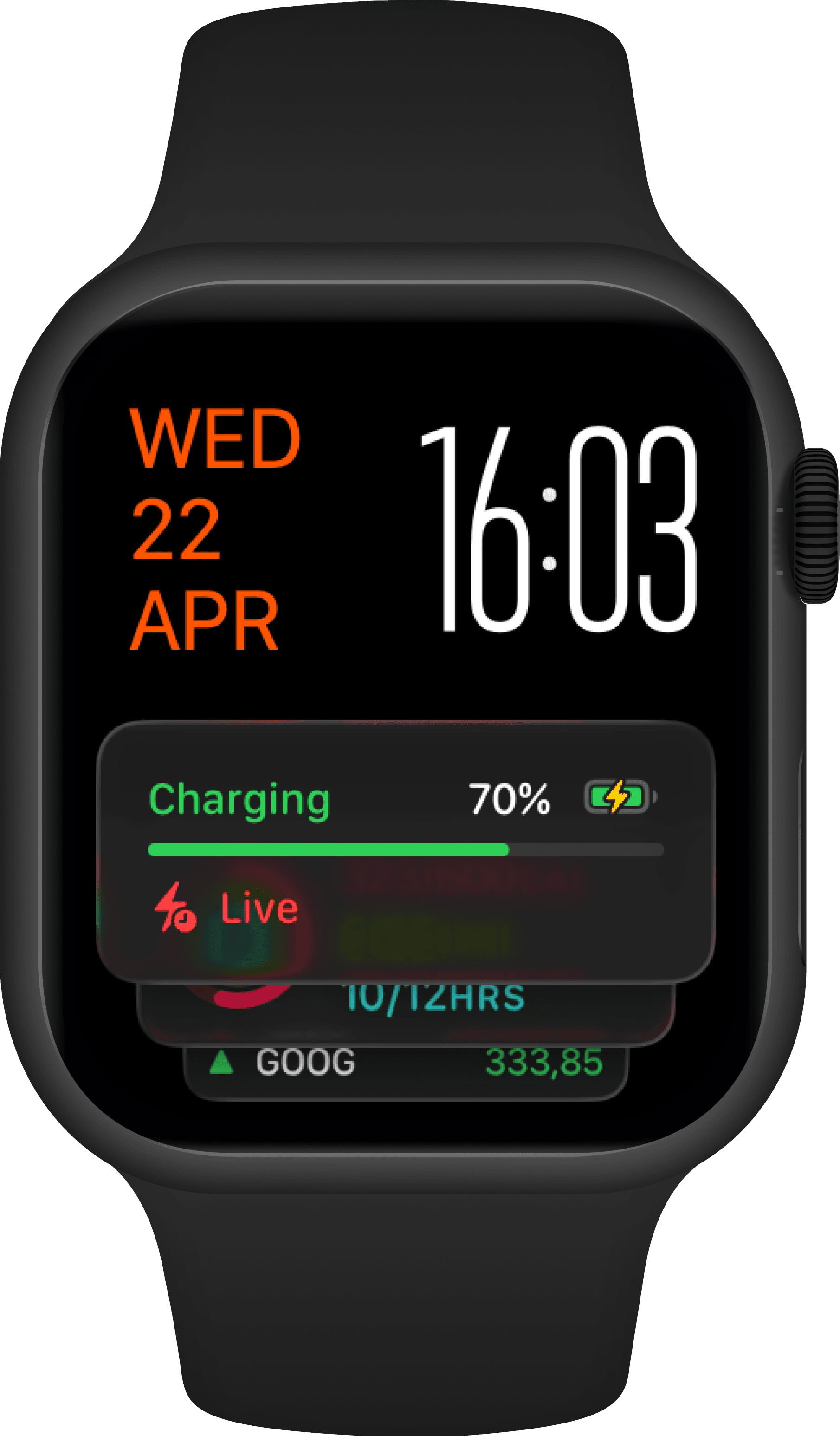 Apple Watch showing a charging Live Activity